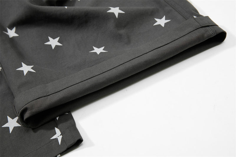 Star Print Wide-Leg Cargo Pants – Relaxed Fit Parachute Trousers
