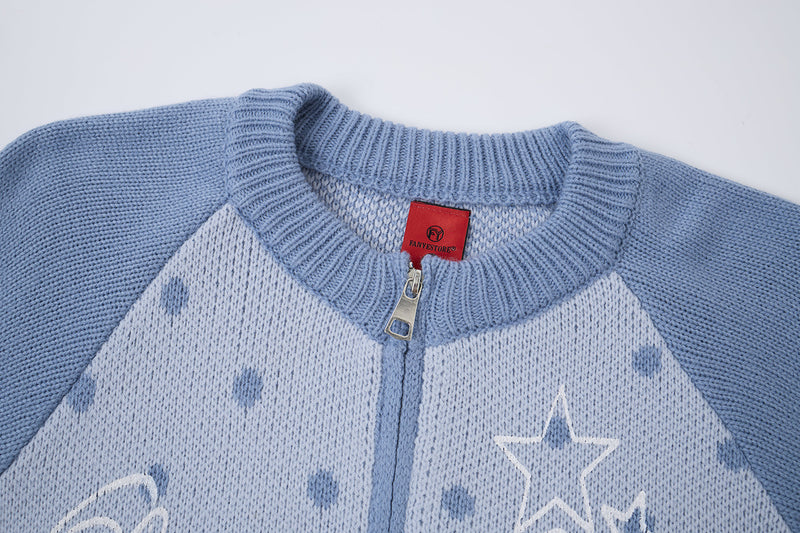 Cardigan en maille zippé à pois avec motif étoile et notes de musique