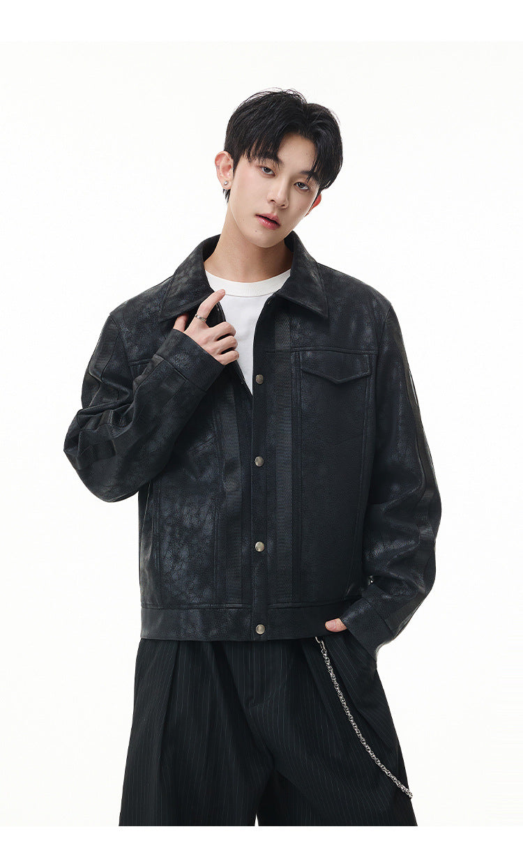 Veste trucker noire en similicuir PU – Style punk streetwear et moto