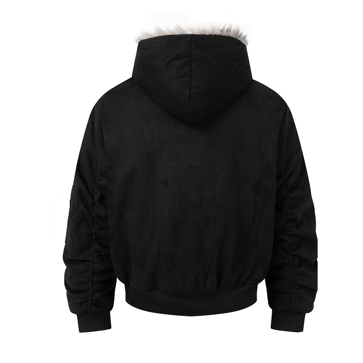 Bomber en suédine avec capuche en fausse fourrure – Manteau d’hiver oversize