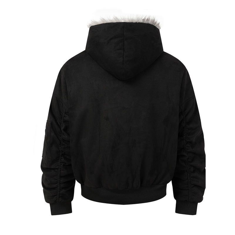 Bomber en suédine avec capuche en fausse fourrure – Manteau d’hiver oversize