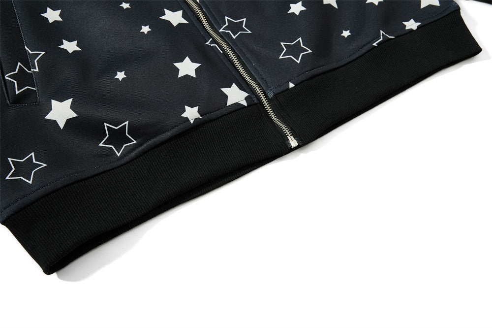 Veste zippée sportive à col montant et imprimé étoiles — Survêtement streetwear oversize