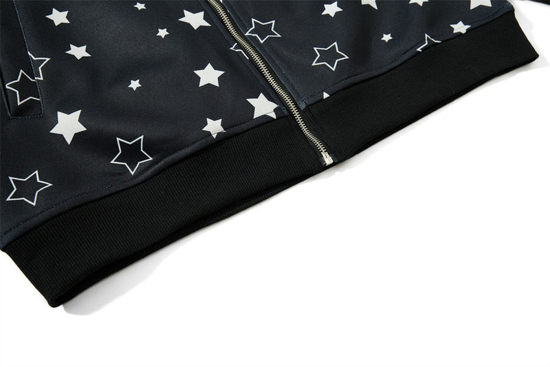 Veste zippée sportive à col montant et imprimé étoiles — Survêtement streetwear oversize