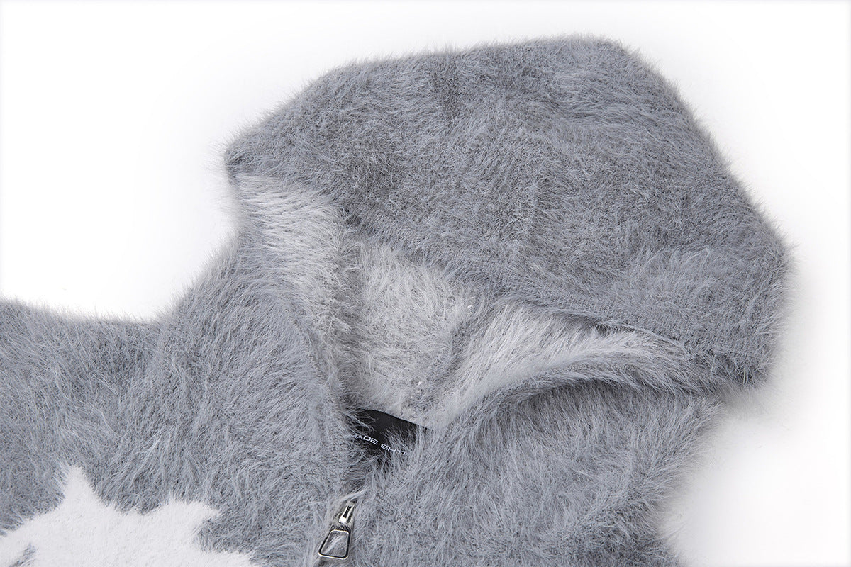 Sweat à capuche zippé en maille duveteuse – Motifs licorne et étoiles