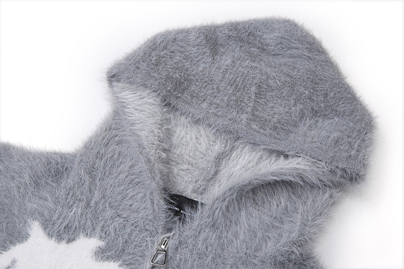 Sweat à capuche zippé en maille duveteuse – Motifs licorne et étoiles