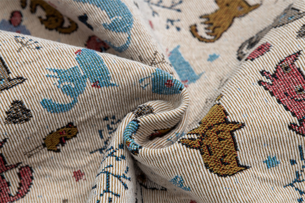 Cartoon Cat Allover Print Jacket with Fleece Collar & 3D Bear Clasp, Relaxed Fit