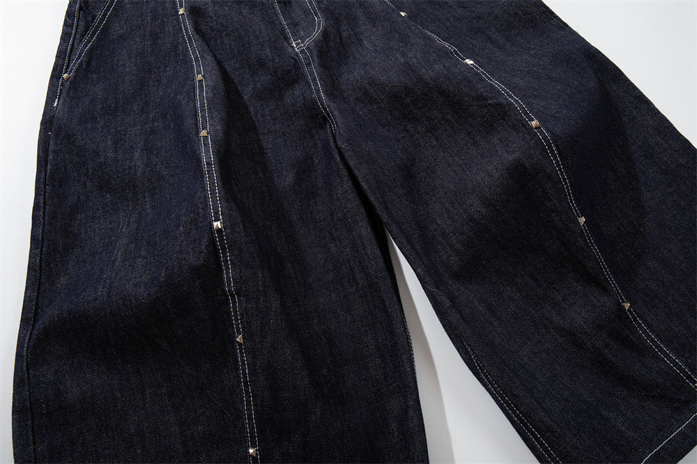 Wide-Leg Denim Cargo Shorts – Multi-Pocket Workwear Style