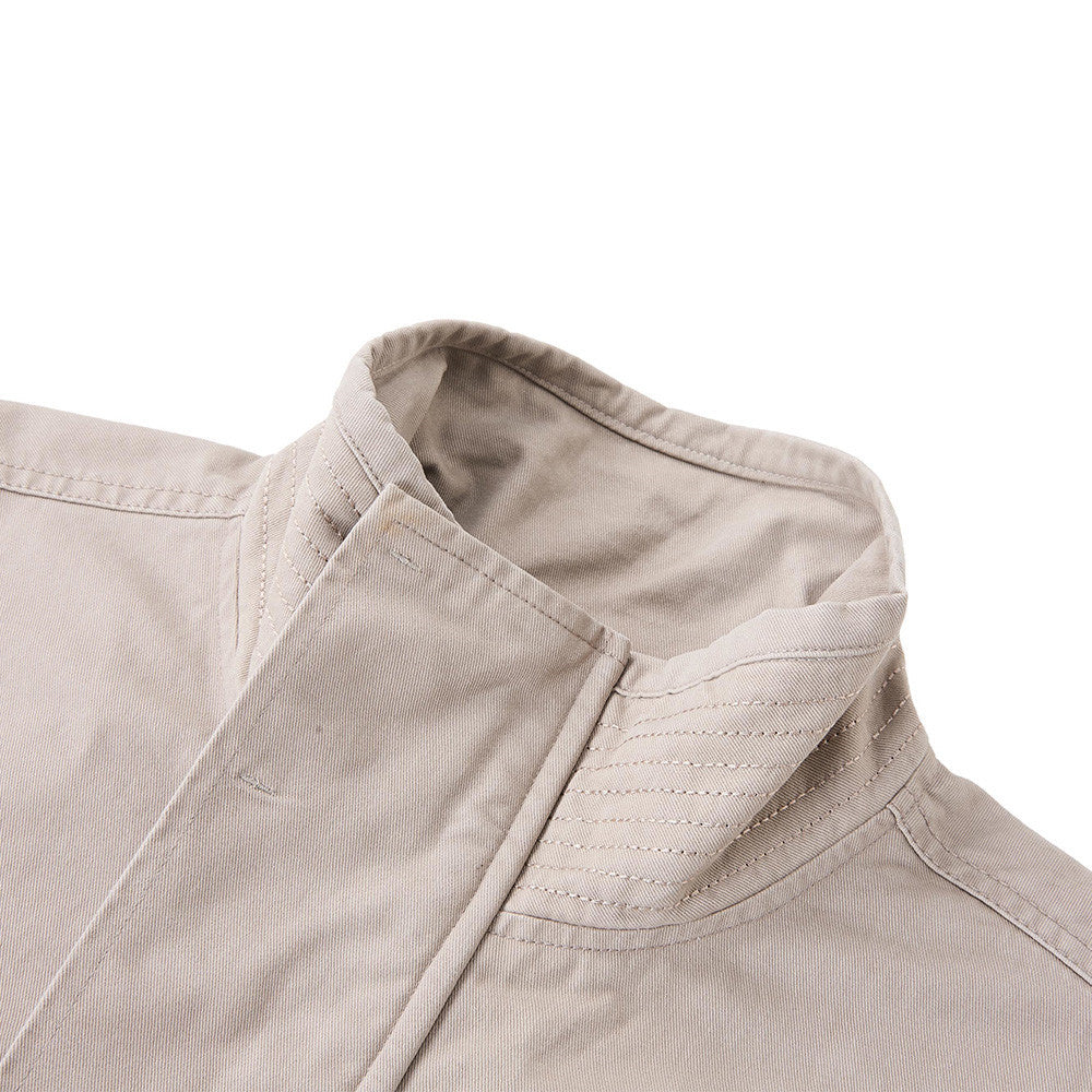 Men's Funnel-Neck Cropped Jacket – Solid Color Streetwear Harrington