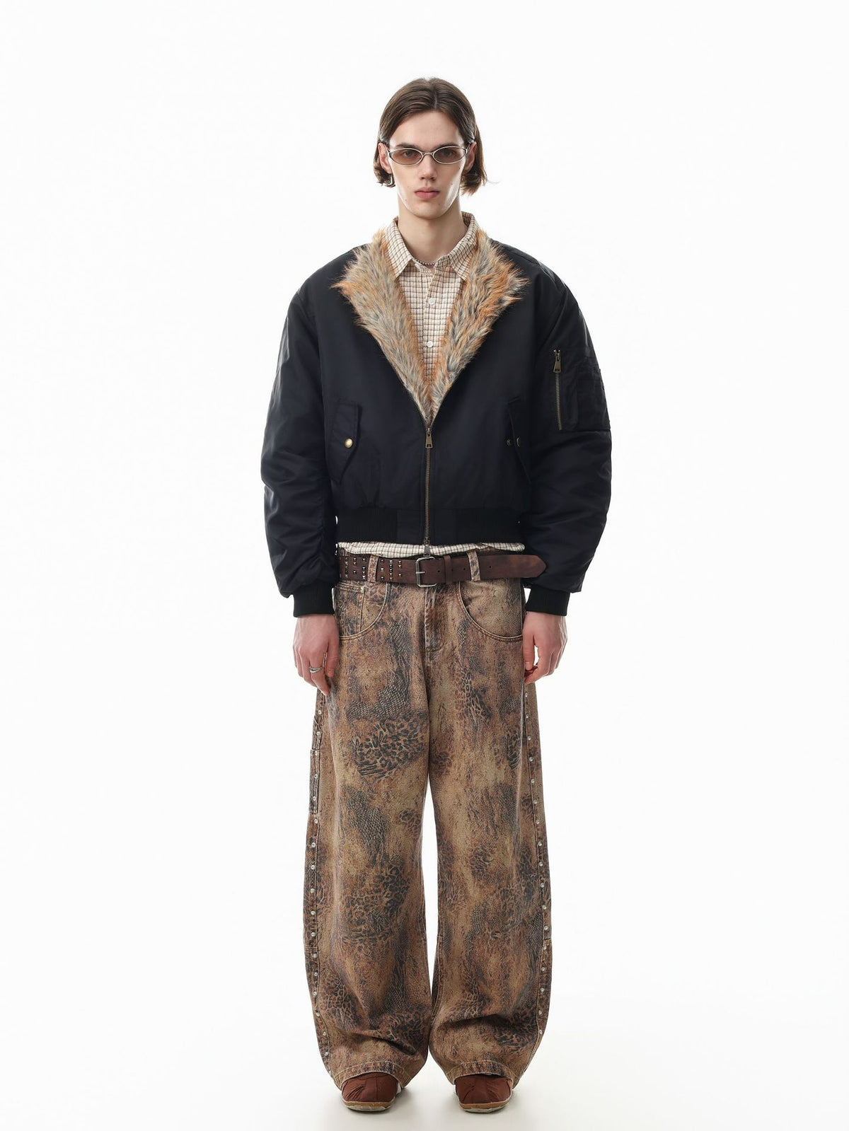 Faux Fur Collar Bomber Jacket with Quilted Lining