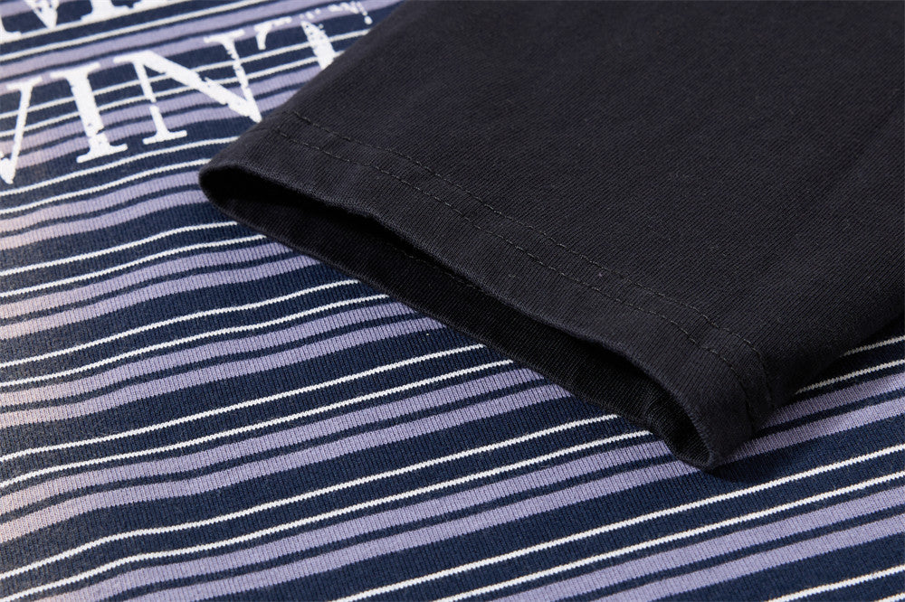 Herren-Poloshirt in Navyblau, Langarm – Vintage-Streifen, verwaschen und Relaxed Fit
