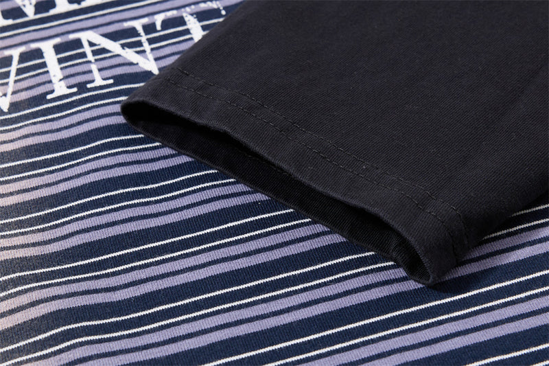Herren-Poloshirt in Navyblau, Langarm – Vintage-Streifen, verwaschen und Relaxed Fit