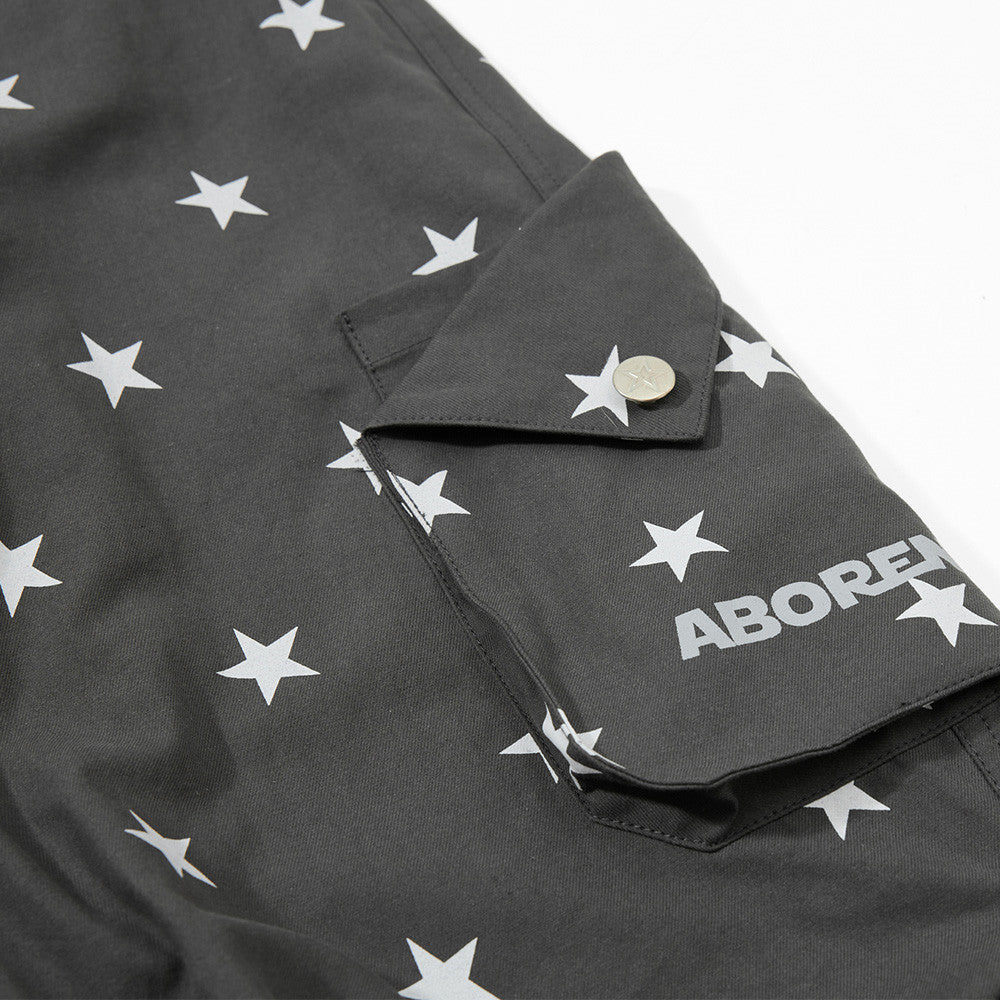 Star Print Wide-Leg Cargo Pants – Relaxed Fit Parachute Trousers