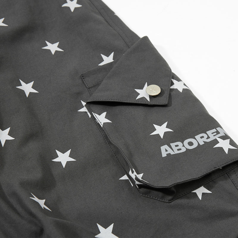 Star Print Wide-Leg Cargo Pants – Relaxed Fit Parachute Trousers
