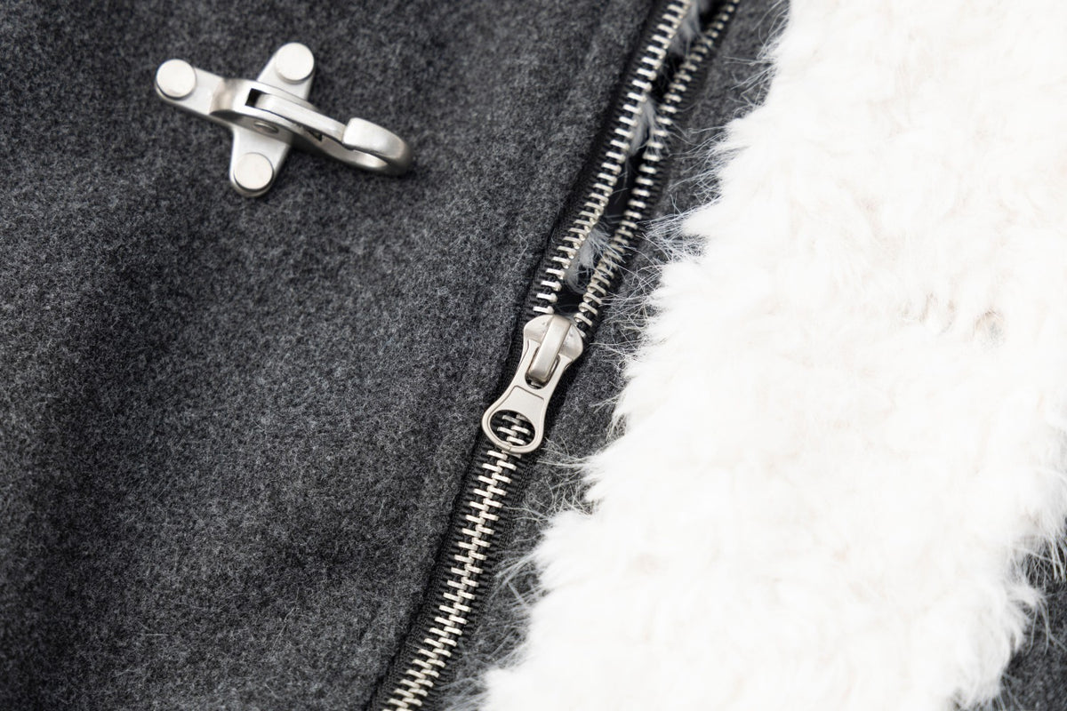 Men's Shearling Bomber Jacket – Dark Grey Faux Fur Collar & Clasp Front