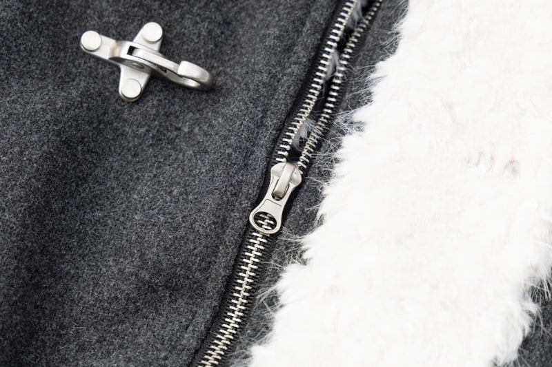 Men's Shearling Bomber Jacket – Dark Grey Faux Fur Collar & Clasp Front