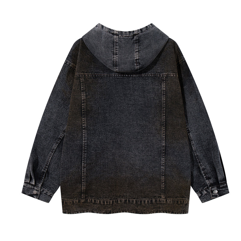 Boxy Washed Denim Hoodie Jacket with 88 Embroidered Patches