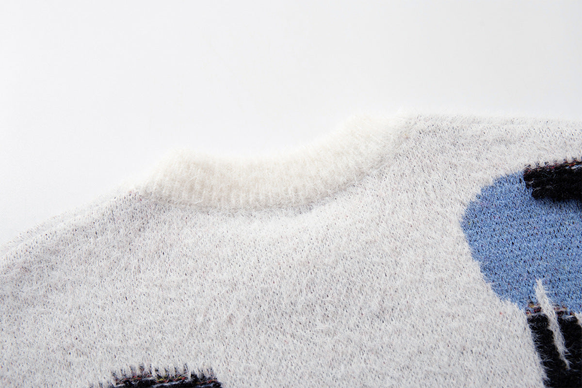 Colorful Sheep Jacquard Crew Neck Sweater – Relaxed Fit Knit