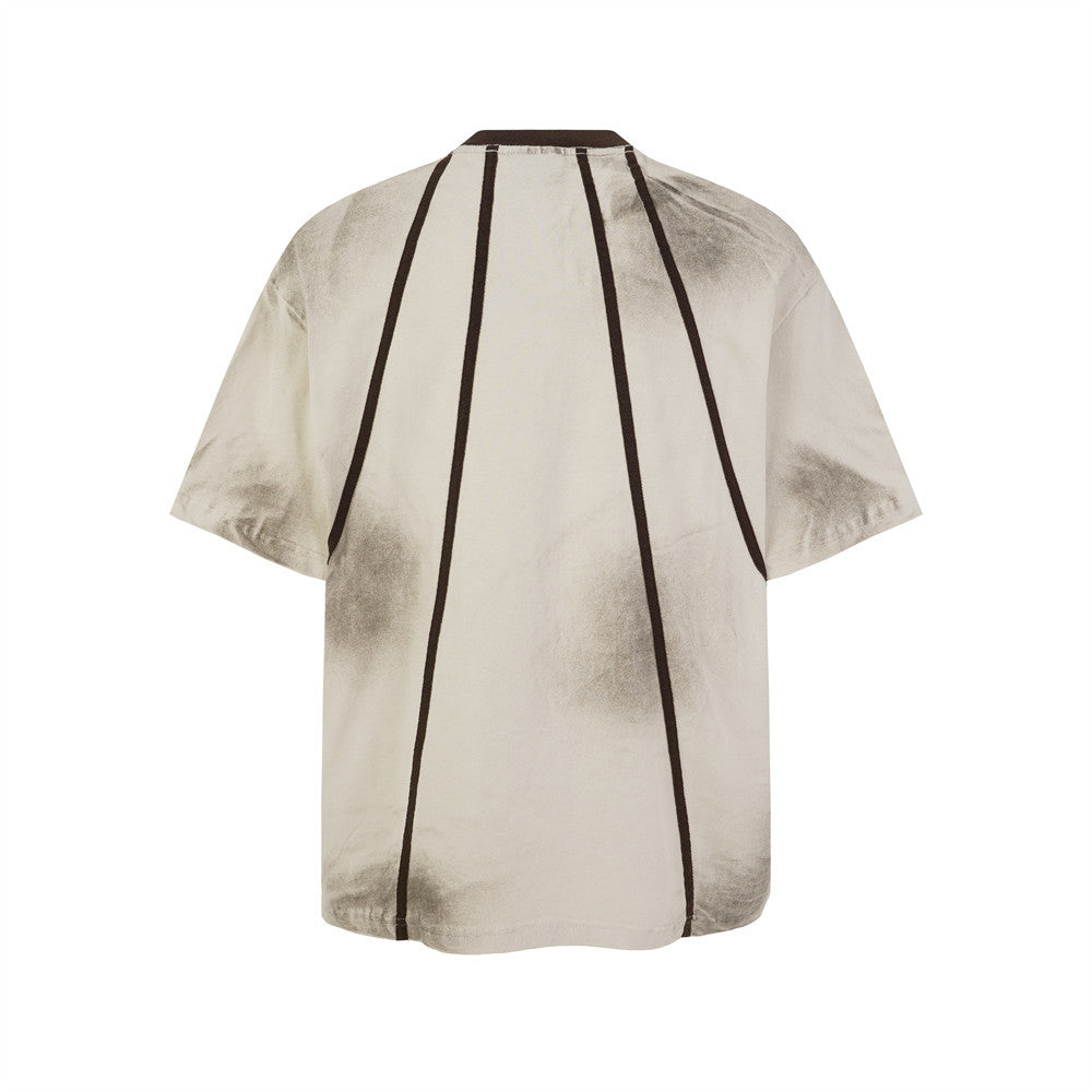Post-Apocalyptic Tie-Dye Dirty Wash Punk Contrast Seam Cotton T-Shirt