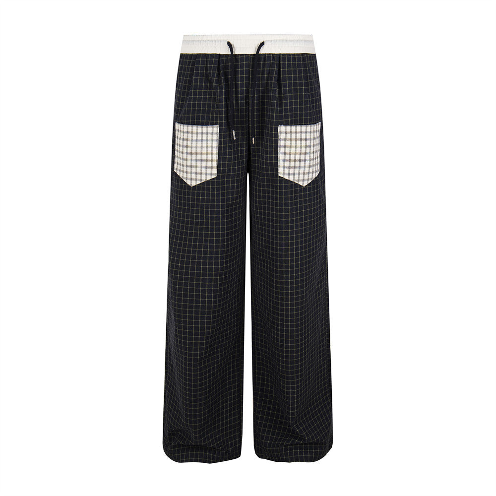 Contrast Pocket Plaid Wide-Leg Pants – Relaxed Fit Streetwear Trousers