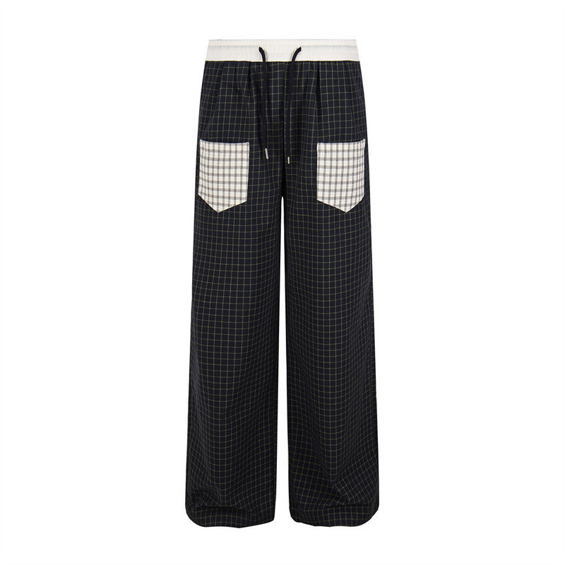 Contrast Pocket Plaid Wide-Leg Pants – Relaxed Fit Streetwear Trousers