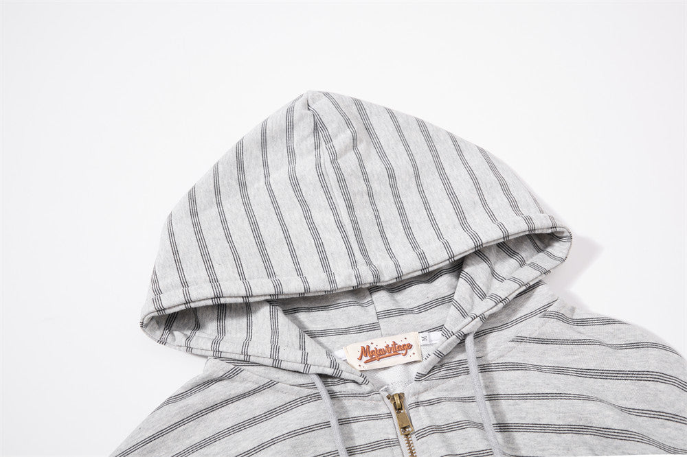 Striped Zip-Up Hoodie – Oversized Relaxed Fit Full-Zip Sweatshirt