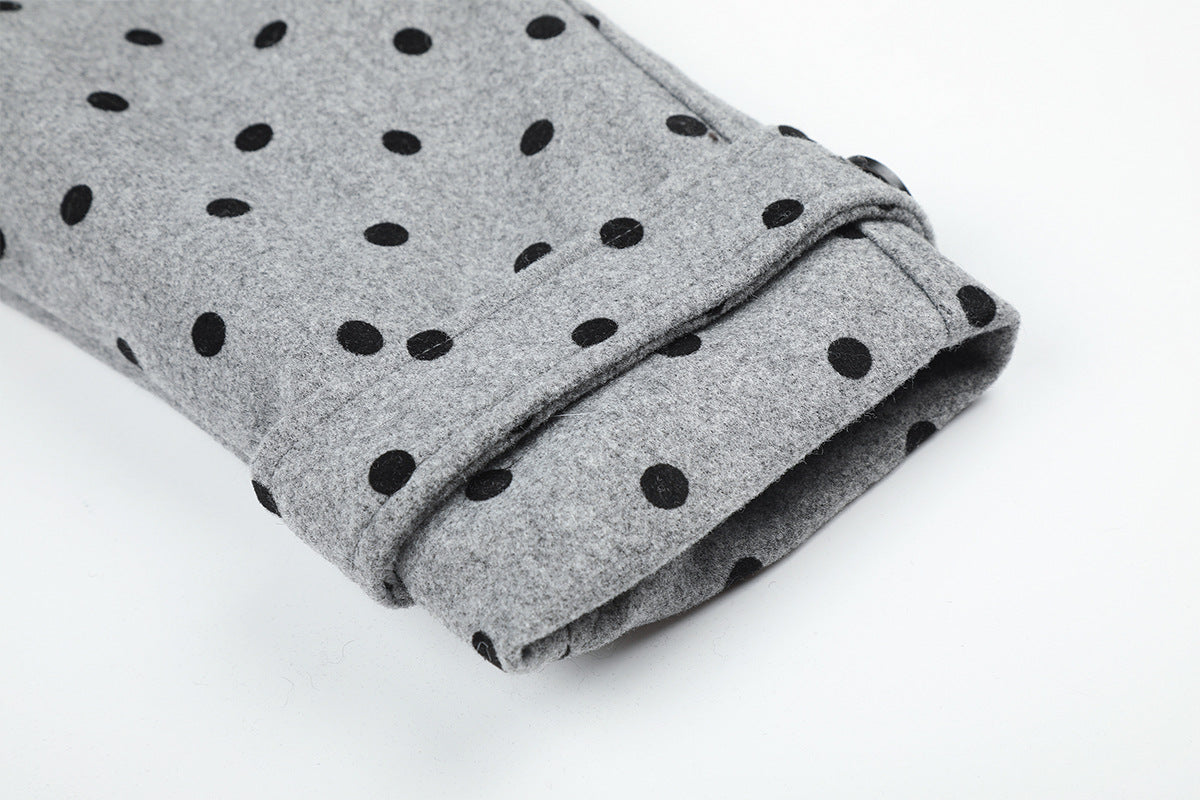 Polka Dot Wool-Blend Jacket with Faux Fur Collar – Oversized Retro Outerwear