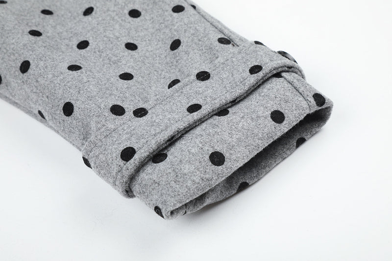 Polka Dot Wool-Blend Jacket with Faux Fur Collar – Oversized Retro Outerwear