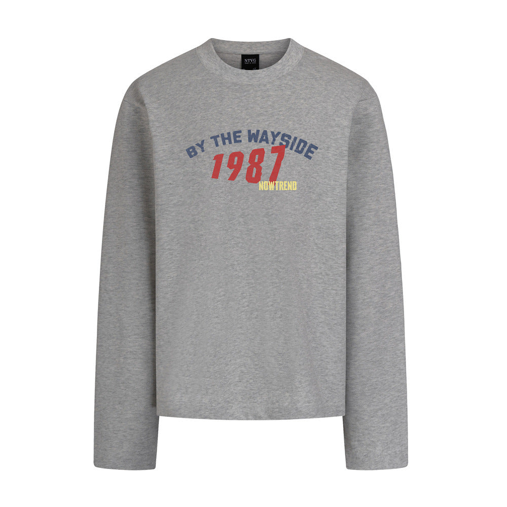 Long Sleeve T-Shirt with 1987 Varsity Graphic, Relaxed Fit Crew Neck