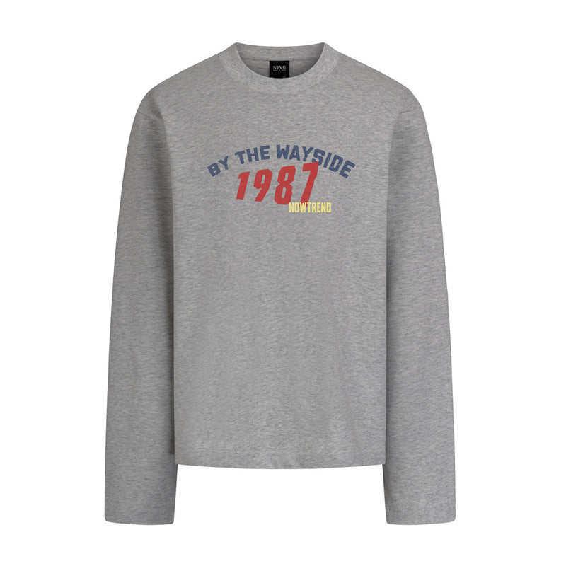 Long Sleeve T-Shirt with 1987 Varsity Graphic, Relaxed Fit Crew Neck