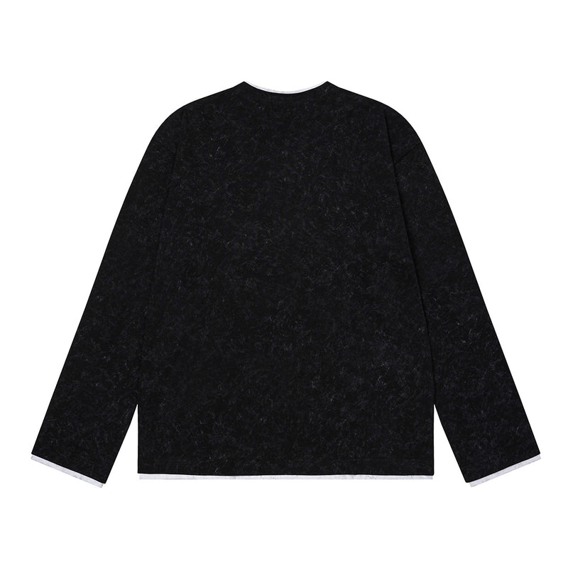 Gothic Graphic Long Sleeve Shirt – Oversized Religious Print, Zip Neckline