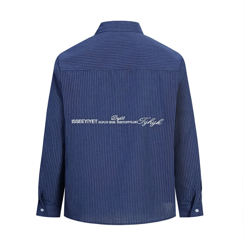 Men's Long Sleeve Striped Shirt with Embroidered Crest Pocket Detail