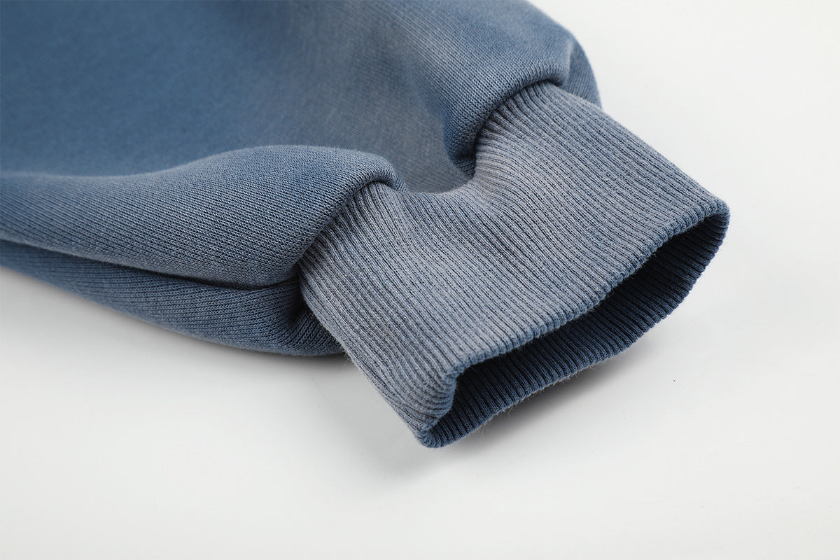 Sudadera Lavada con Cremallera y Estampado de Estrellas — Streetwear Vintage Azul Extragrande