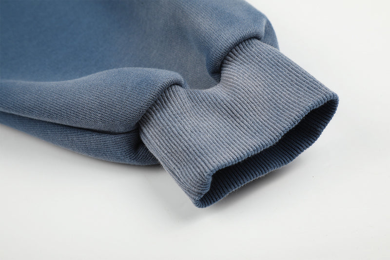 Sudadera Lavada con Cremallera y Estampado de Estrellas — Streetwear Vintage Azul Extragrande