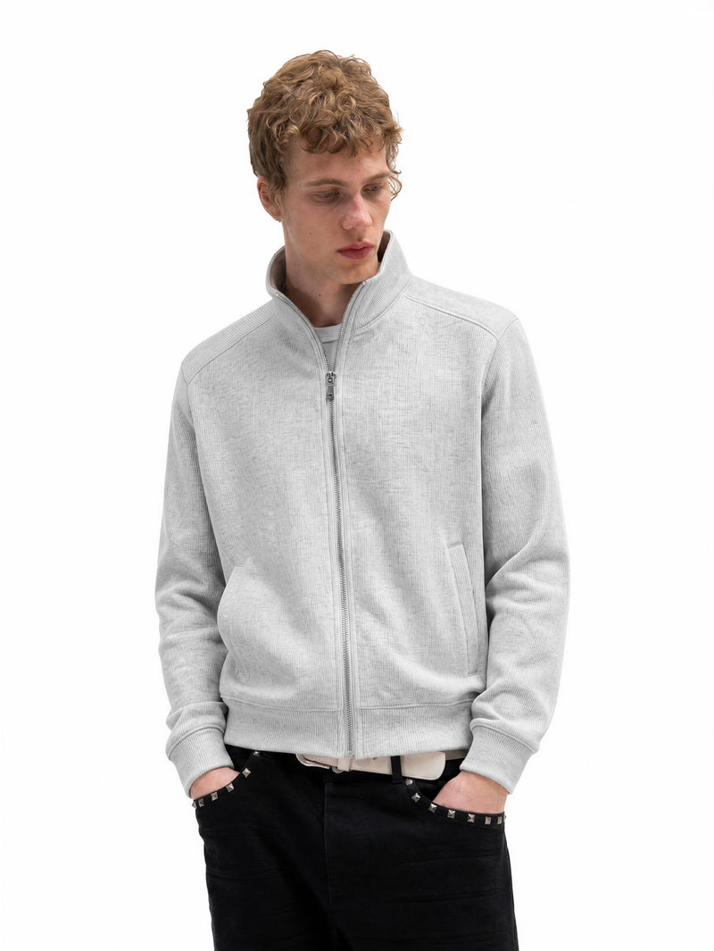 Veste homme côtelée zippée à col montant – Style sportswear vintage délavé