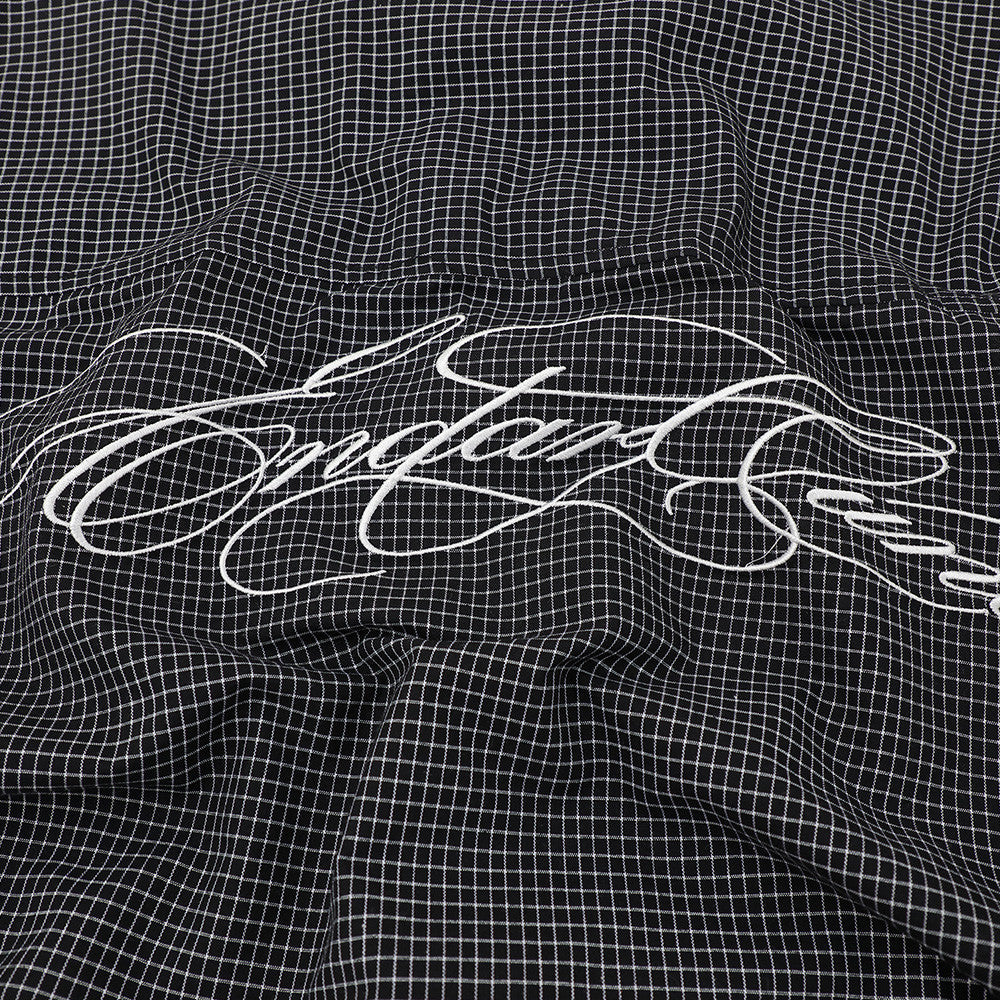 American Casual Plaid Short Sleeve Shirt with Script Embroidery
