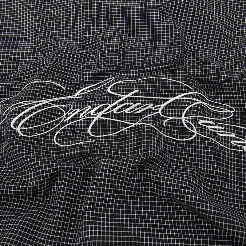 American Casual Plaid Short Sleeve Shirt with Script Embroidery