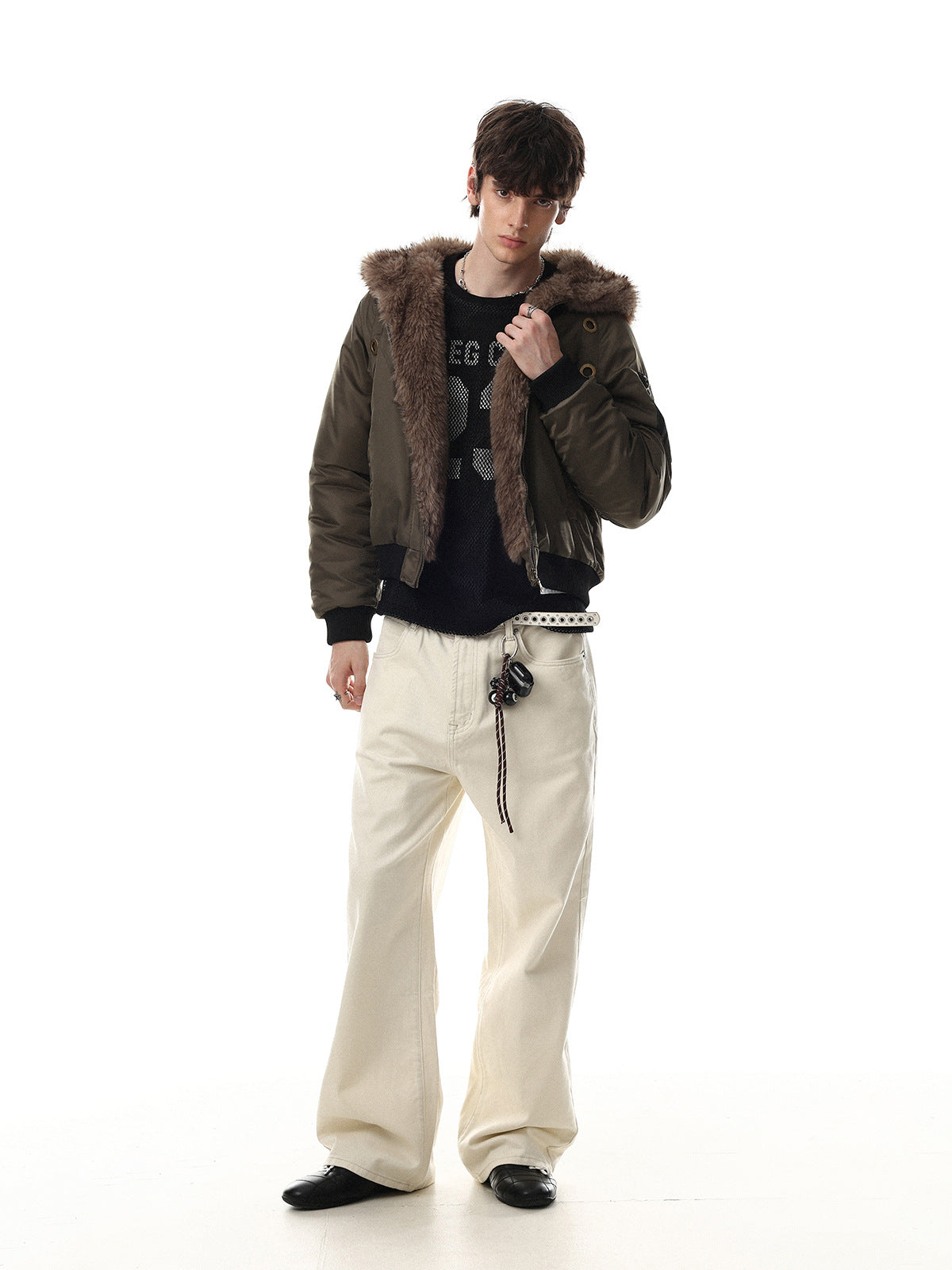 Bomber Jacket with Hoodie Faux Fur Lined Flight Jacket