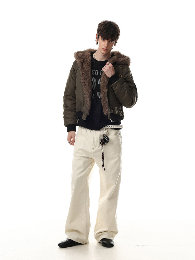 Bomber Jacket with Hoodie Faux Fur Lined Flight Jacket