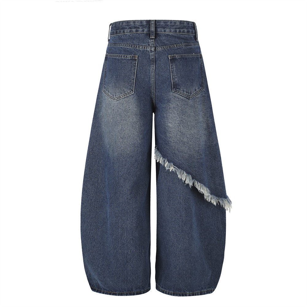 Jean large déchiré pour homme avec ornements en strass et étoiles