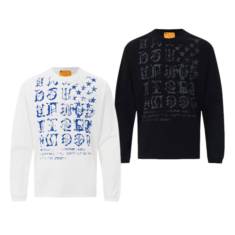 T-shirt manches longues à imprimé lettres gothiques – Col rond streetwear américain vintage