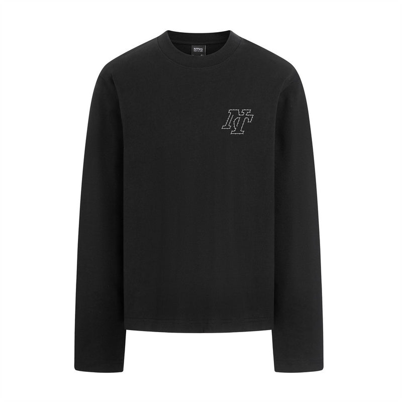 Men Graphic Long Sleeve T-Shirt – Oversized Crew Neck with Dot-to-Dot Logo Print