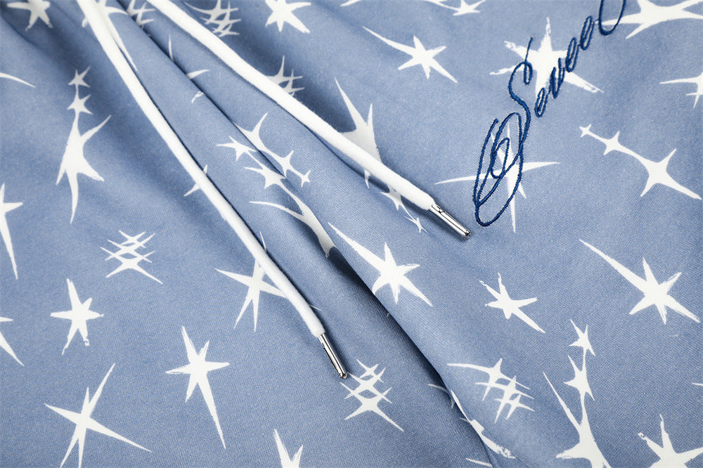 Star Print Wide-Leg Sweatpants – Men's Loose Fit Streetwear Pants in Blue