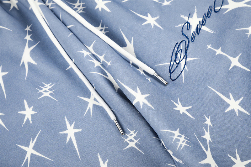Star Print Wide-Leg Sweatpants – Men's Loose Fit Streetwear Pants in Blue