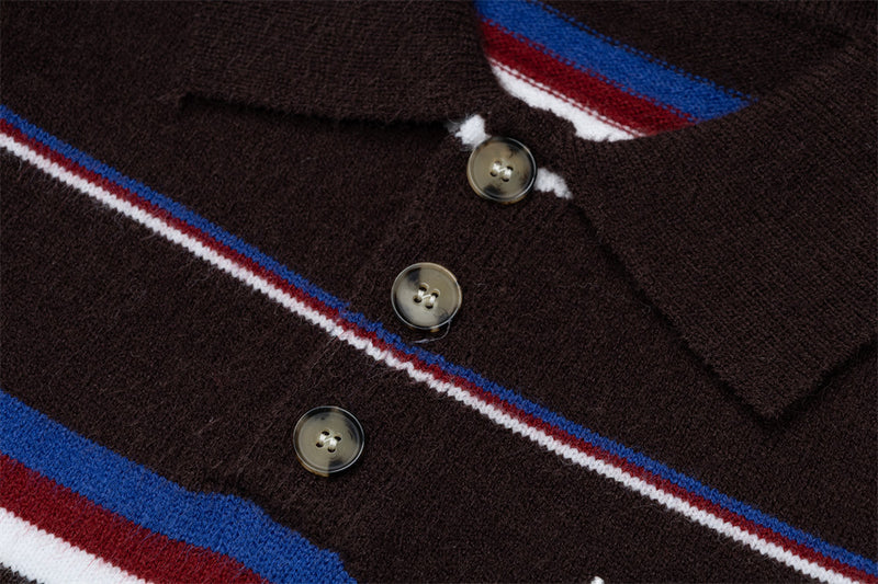 Men's Striped Polo Collar Knit Sweater – Relaxed Fit Long Sleeve