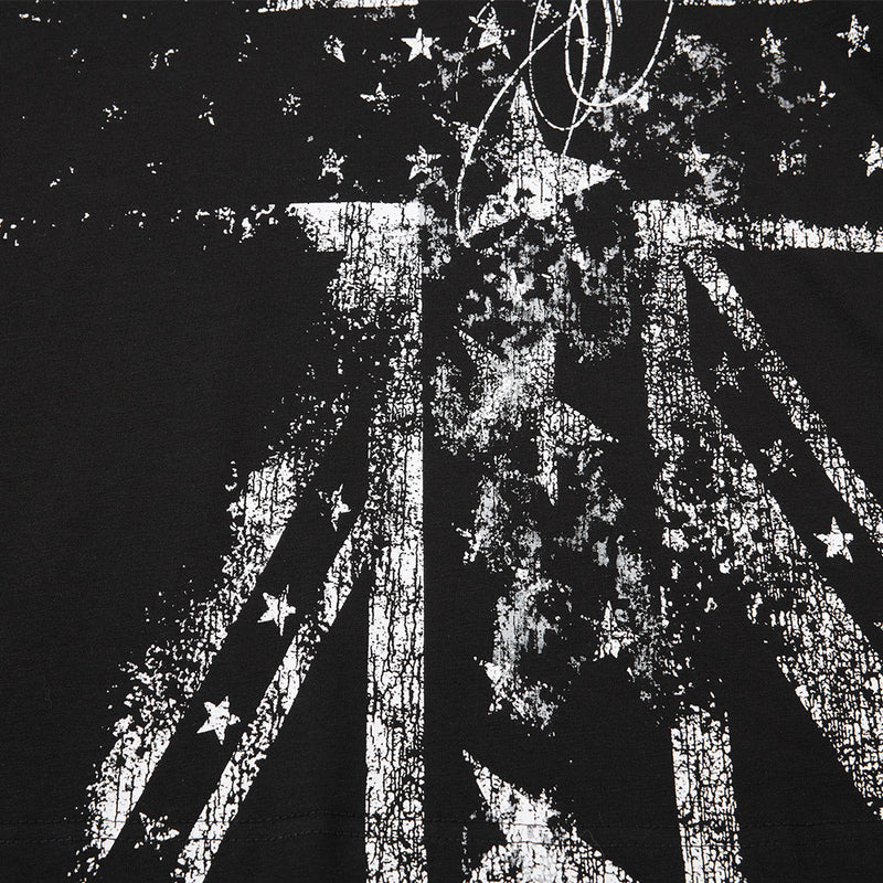 Men's Black Long Sleeve Graphic Tee – Distressed Union Jack Print