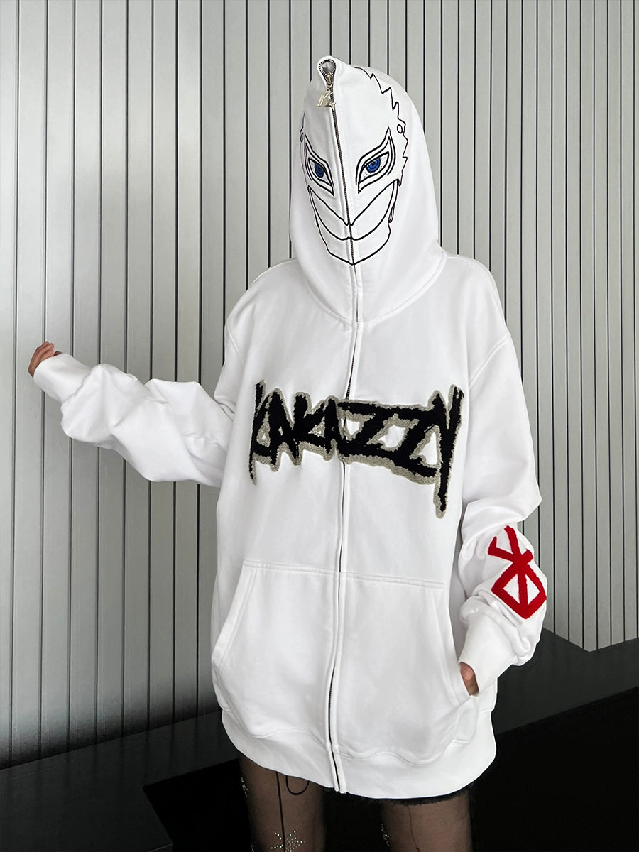 Berserk Griffith-Inspired Hoodie - 400GSM Oversized White Zip-Up Anime Sweatshirt