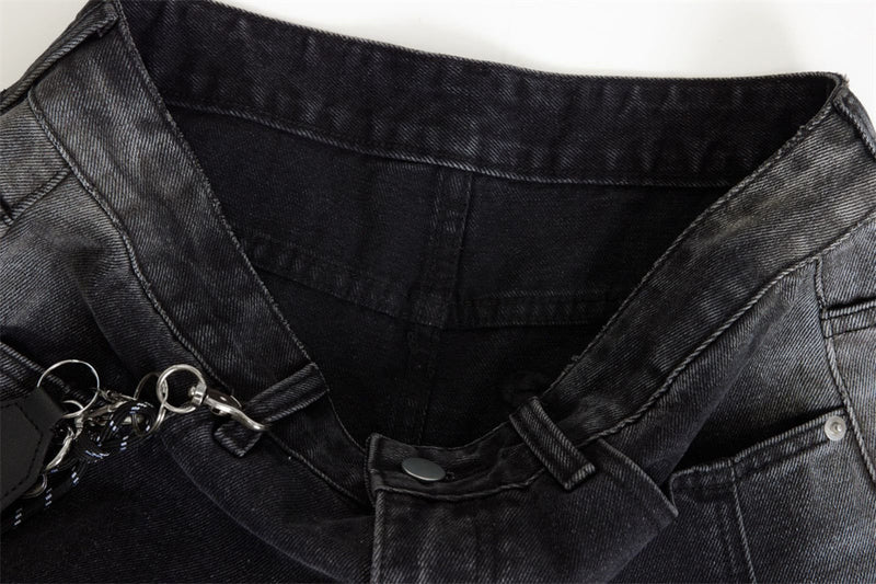 Wide-Leg Gradient Washed Jeans – Deconstructed Curved Seam Baggy Denim