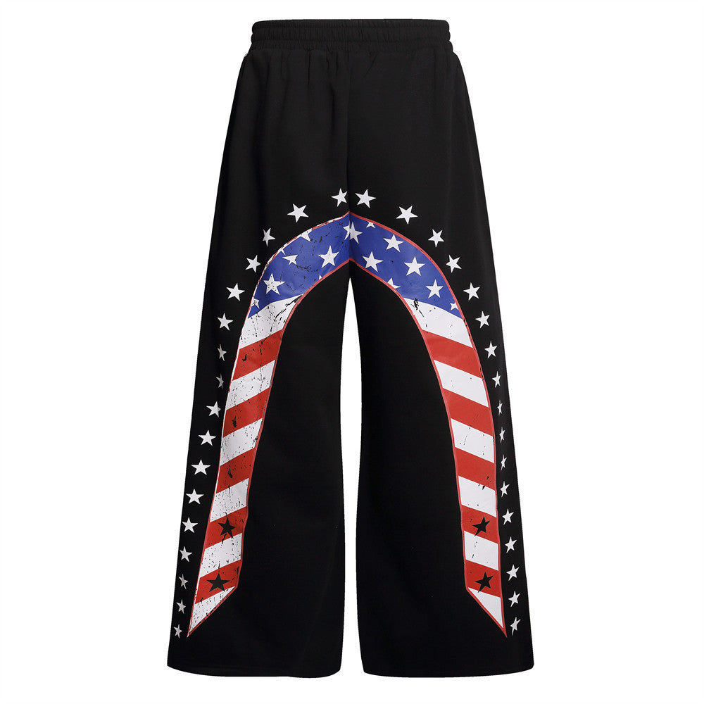 Men's American Flag Graphic Wide-Leg Sweatpants – Oversized Street Style