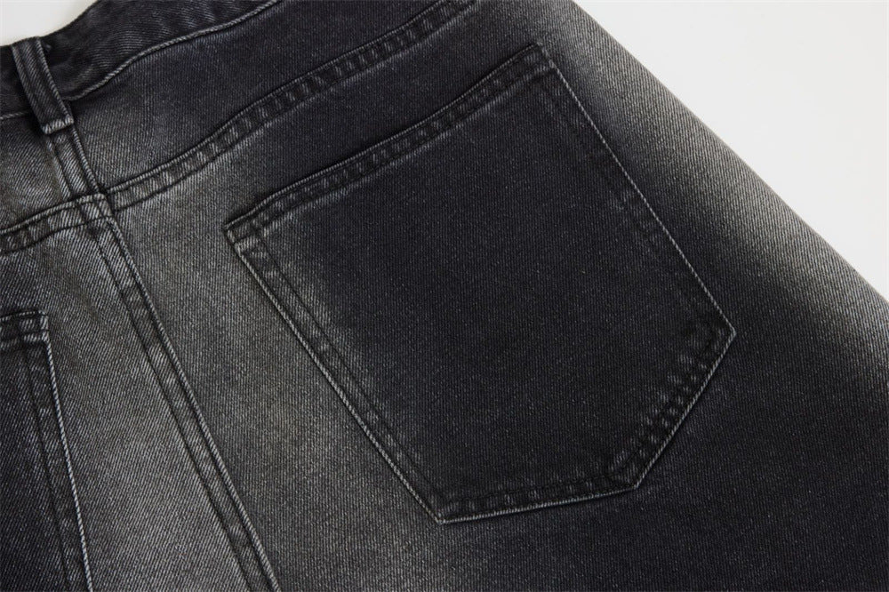Wide-Leg Gradient Washed Jeans – Deconstructed Curved Seam Baggy Denim