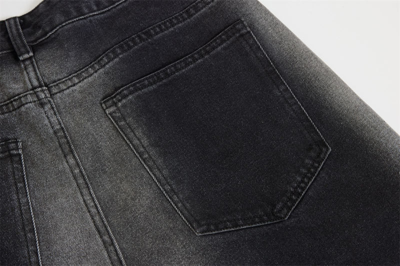 Wide-Leg Gradient Washed Jeans – Deconstructed Curved Seam Baggy Denim